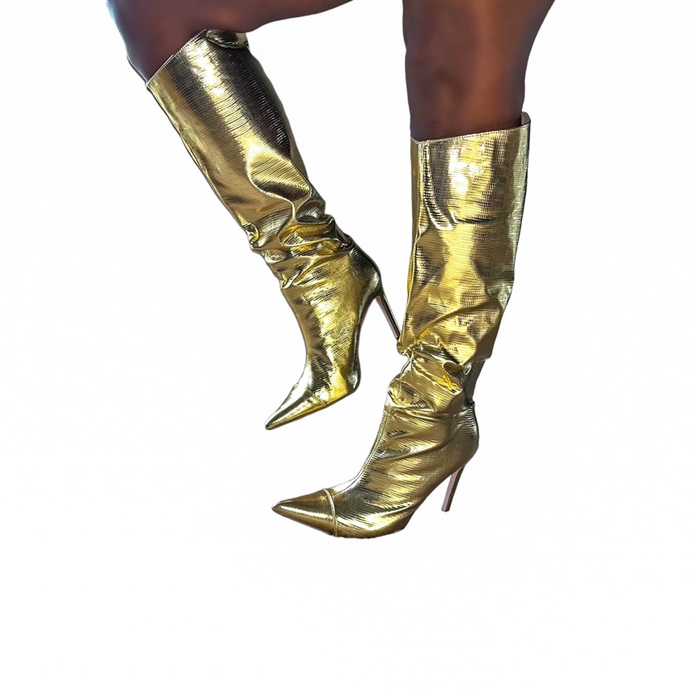 Gold Croc print Calf High Boot